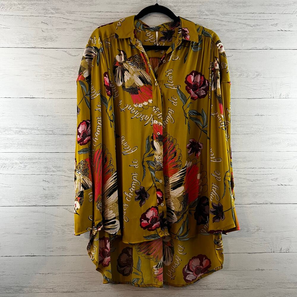 Free People Silky Nights Button Down Tunic Mustard Size S